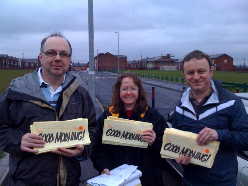 Cllrs Andrew Garner, Ann Garner and Tim Pickstone on the Moston Good Morning