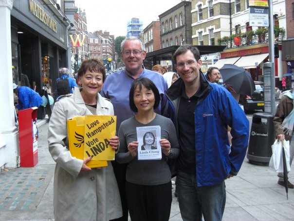 Linda Chung our victor in the Hampstead Town By -Election with Sarah Ludford MEP, Jonathan Fryer and Ed Fordham