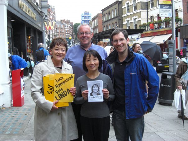 Linda Chung our victor in the Hampstead Town By -Election with Sarah Ludford MEP, Jonathan Fryer and Ed Fordham